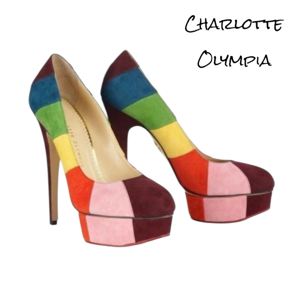 Charlotte Olympia Priscilla in Stripes Platform Color Block Stilettos